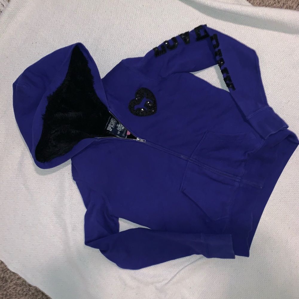 VS Pink fur lined zip up hoodie